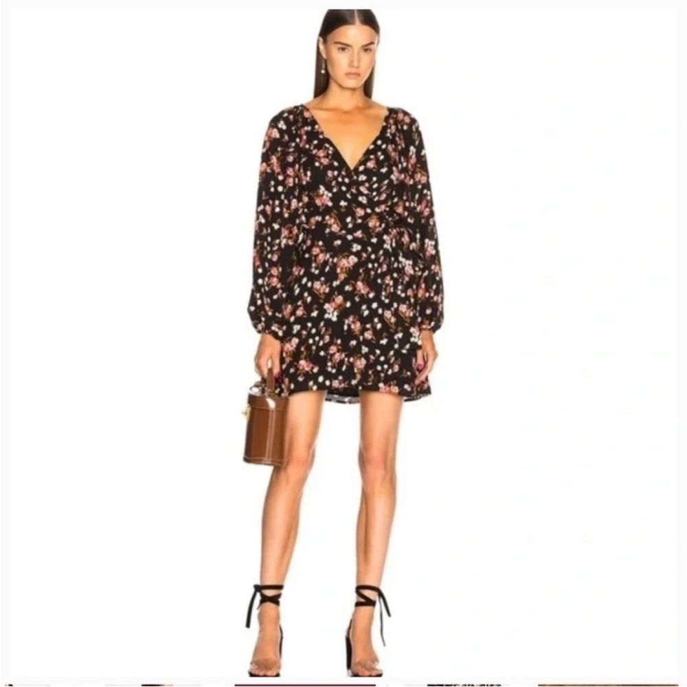 A.L.C. Carlo Wrap silk dress Long Sleeve floral mini dress